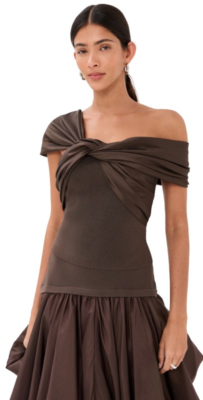 SIMKHAI Celiana Knit Combo Top Chocolate
