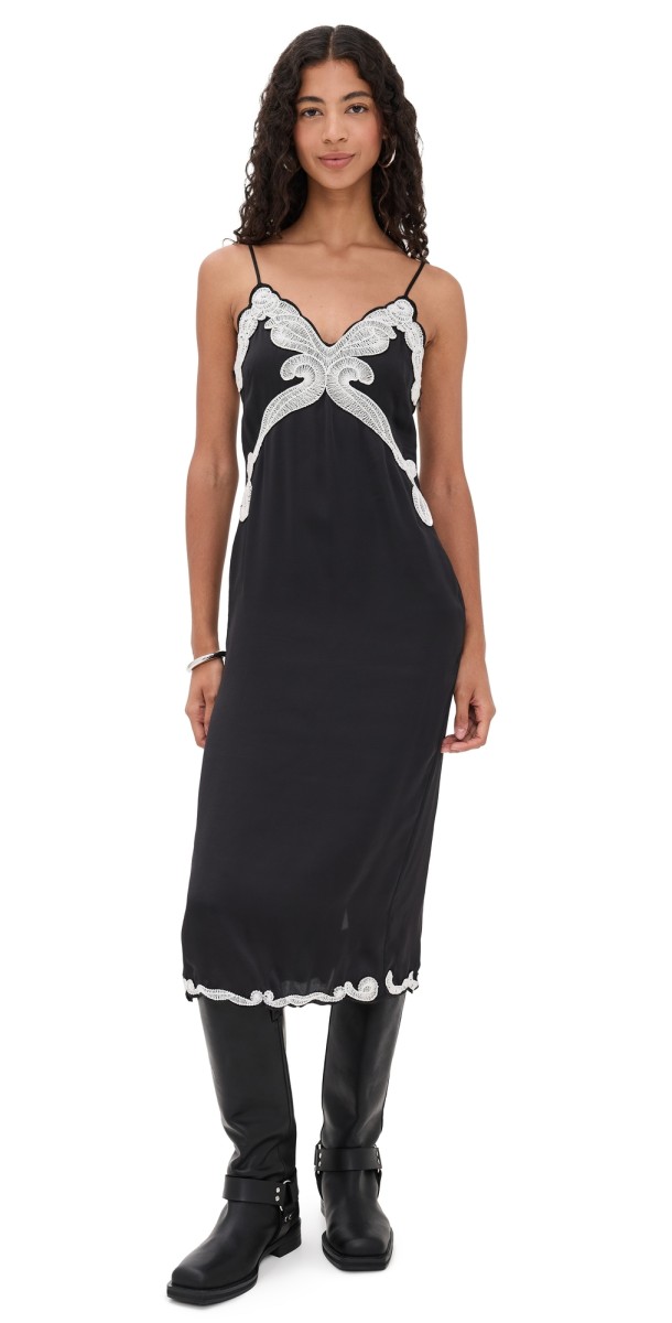 rag & bone Ann Emb Slip Dress Black
