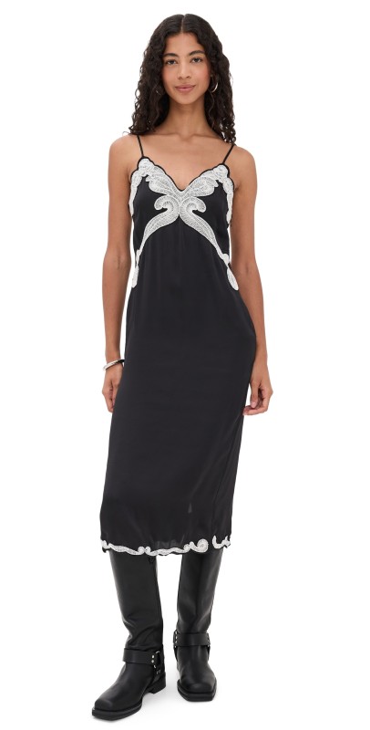 rag & bone Ann Emb Slip Dress Black