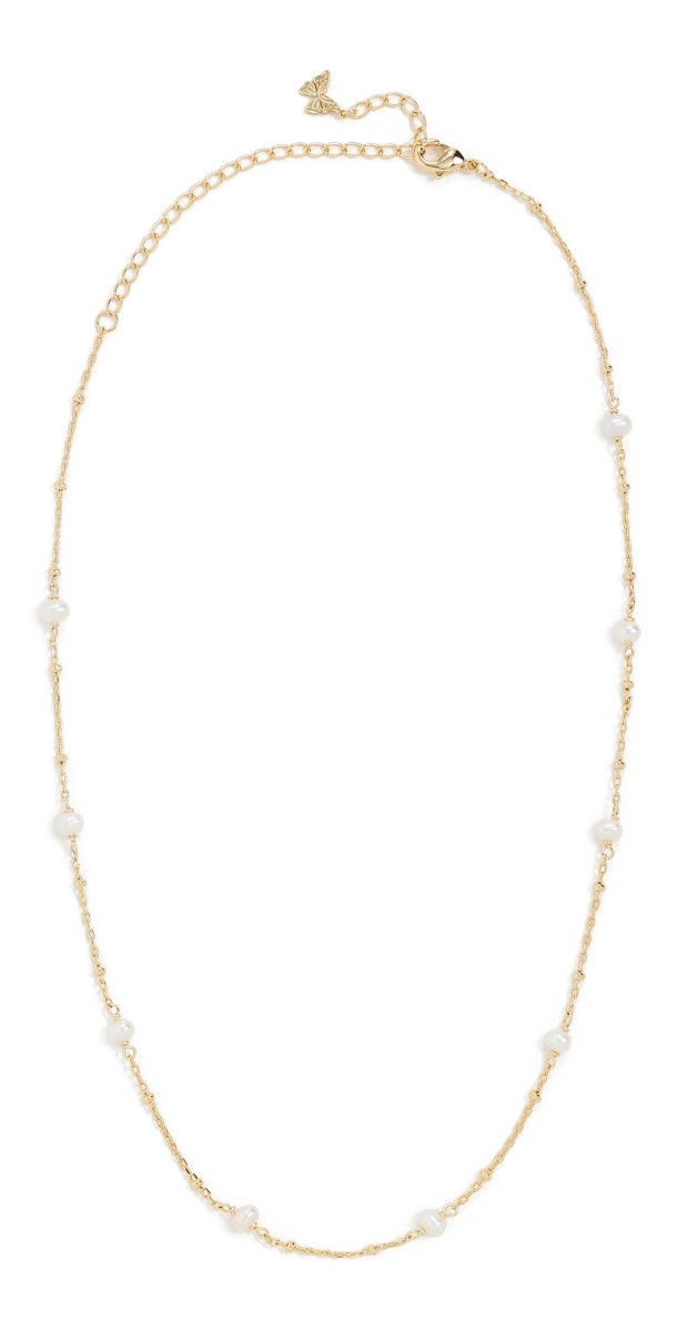 By Adina Eden Dainty Pearl Ball Chain Necklace Pearl Whit