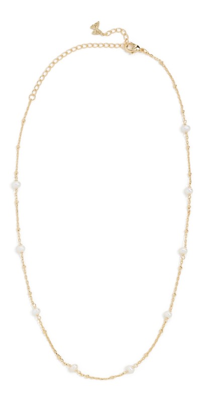 By Adina Eden Dainty Pearl Ball Chain Necklace Pearl Whit