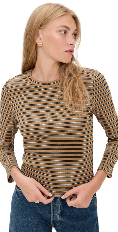 Veronica Beard Jean 3/4 Sleeve Pruitt Tee Brown Multi