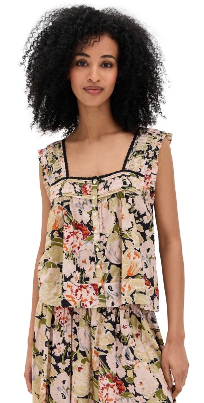 THE GREAT. The Victorian Pleat Tank Vintage Rose Print