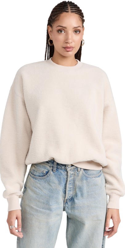Good American Sherpa Fleece Crew Sweatshirt Tusk001