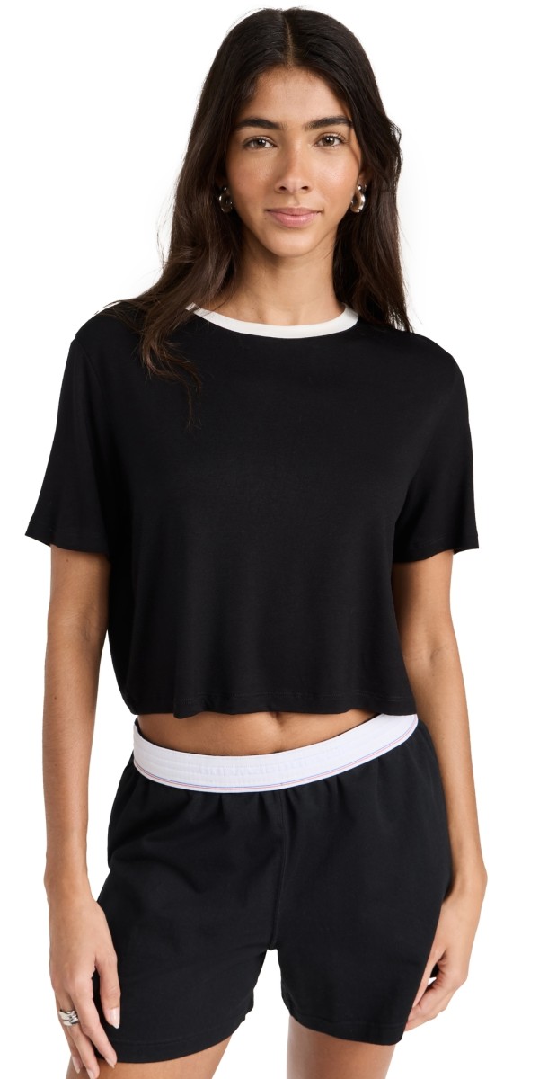 Splits59 Djuna Crop Ringer Top Black/White