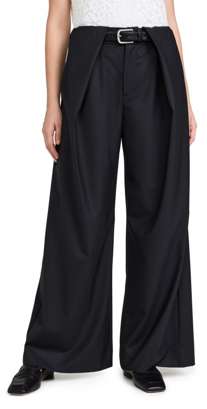 Sea Hallie Wool Suiting Belted Wide Leg Pants Black