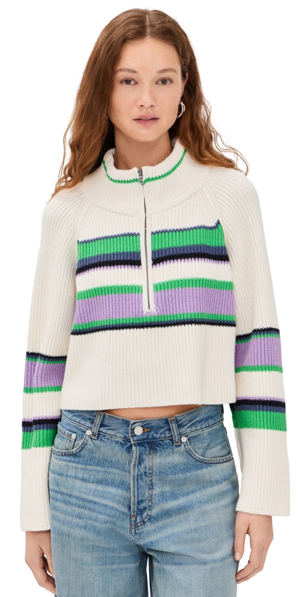 Free People Striped Greta Half Zip Sugar Swirl Combo