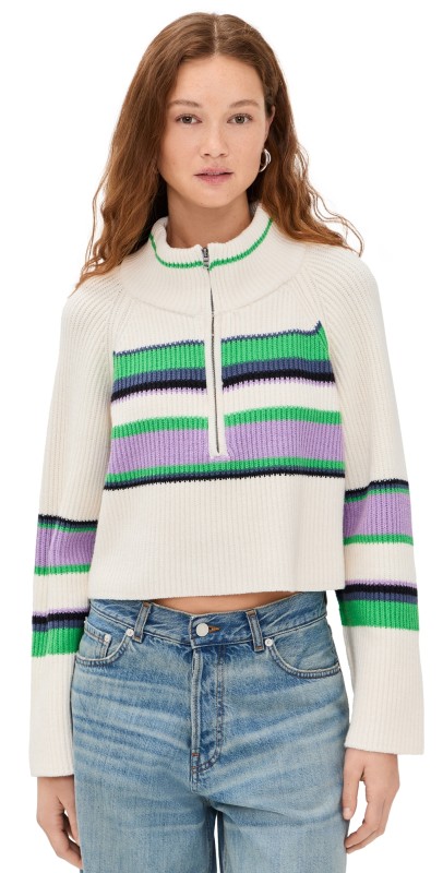 Free People Striped Greta Half Zip Sugar Swirl Combo