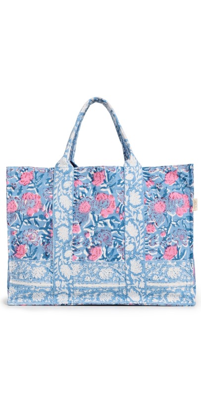 Bell Canvas Tote Blue Pink Print