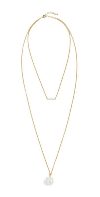 Argento Vivo Pearl Pendant 2-Layer Necklace Gold