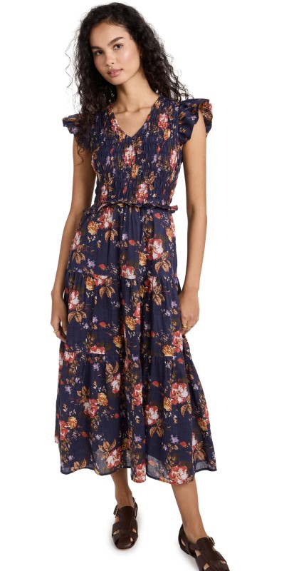 Sea Smocked Midi Dress Navy