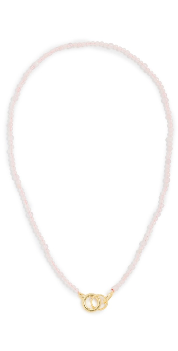 Gorjana Power Gemstone Beaded Necklace Gold/Rose Quart