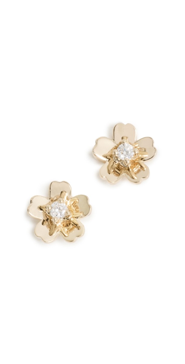 EF Collection 14k Mini Cherry Blossom Stud Earrings Yellow Gold