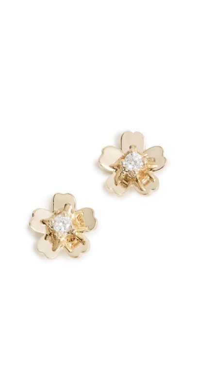 EF Collection 14k Mini Cherry Blossom Stud Earrings Yellow Gold