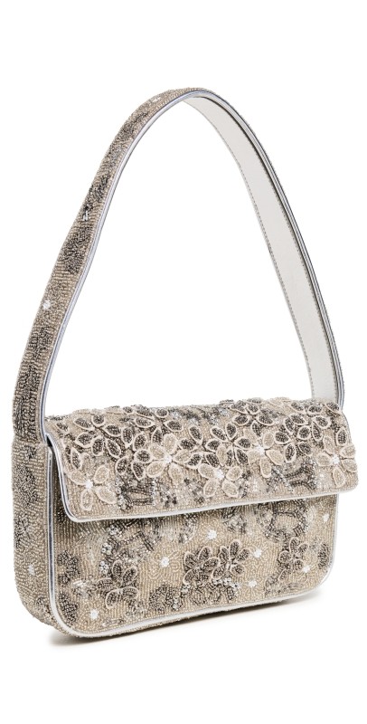 STAUD Tommy Beaded Bag Silver Garden Party