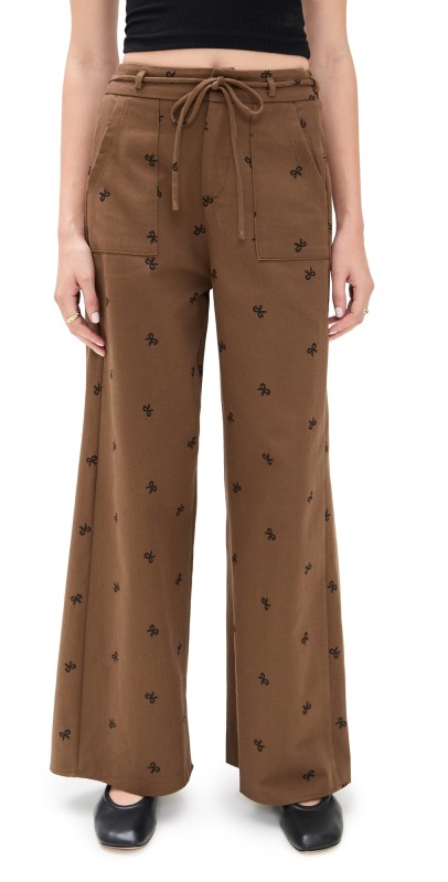 Little Lies Bow Pattern Pants Chocolate