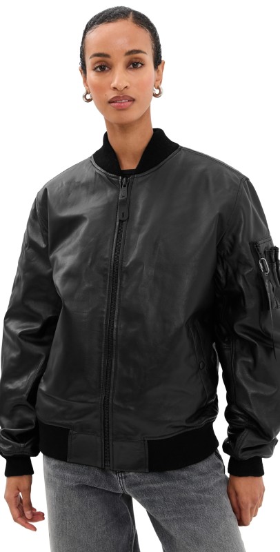 Alpha Industries Leather MA-1 Flight Jacket Black