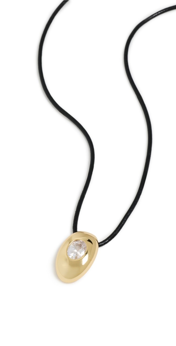 Argento Vivo CZ Pendant Leather Cord Necklace Gold