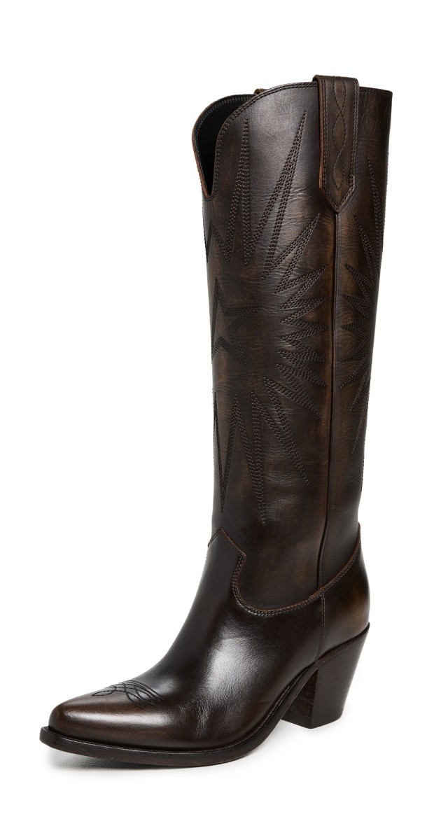 Golden Goose Wish Star Distressed Bull Leather Boots Dark Brown/Beige