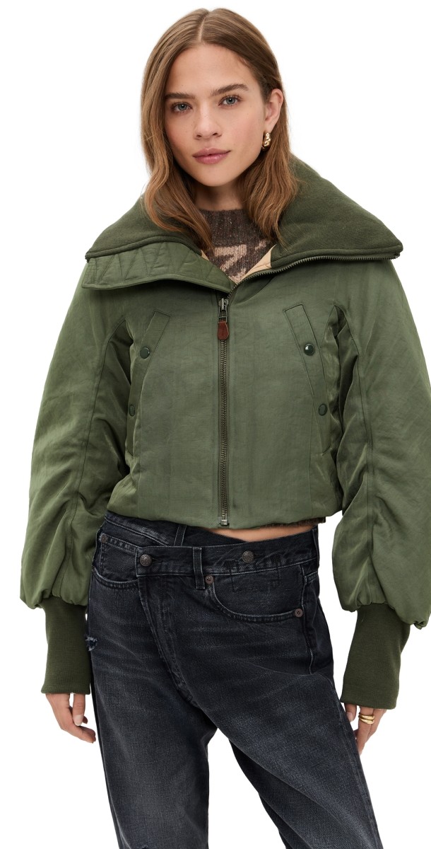 R13 Oversized Padded Flight Jacket Olive Green