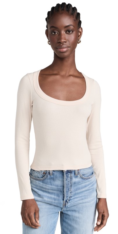 LNA Crown Scoop Long Sleeve Top Bone