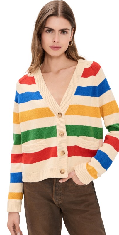 THE GREAT. The Varsity Cardigan Multi Range Stripe