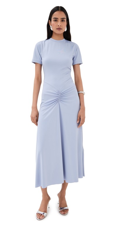 Victoria Beckham Gathered Waist T-Shirt Midi Dress Delphinium