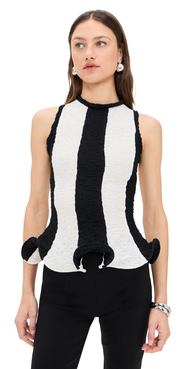 MSGM Stripe Sleeveless Top Black