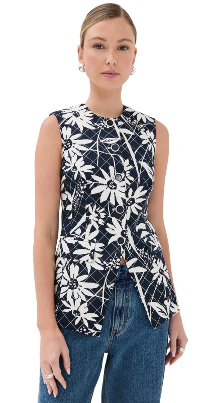Veronica Beard Lois Vest Navy/Dove