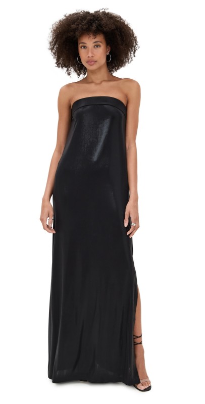 Norma Kamali Strapless Tailored Side Slit Gown Black