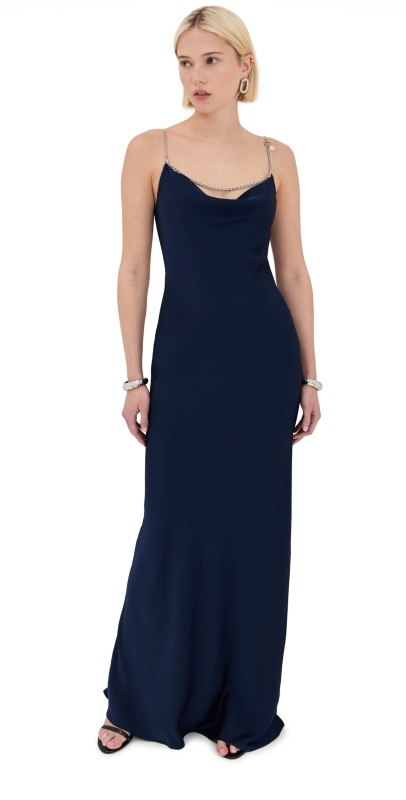 rabanne Satin Robe Dress Deep Navy