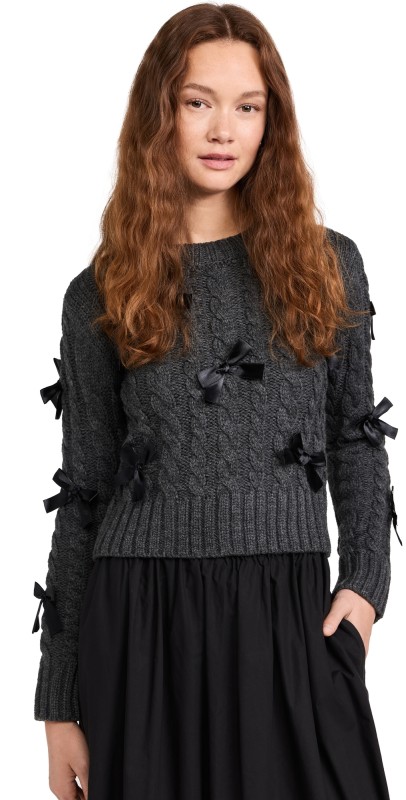 English Factory Cable Bow Knit Charcoal