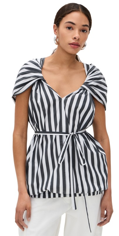 MEIMEIJ Sleeveless Top with Twisted Straps Nero/Off White