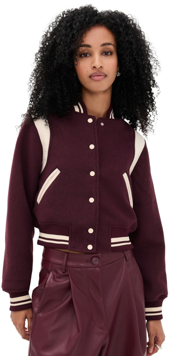 BLANKNYC Smart Move Bomber Jacket Burgundy Multi