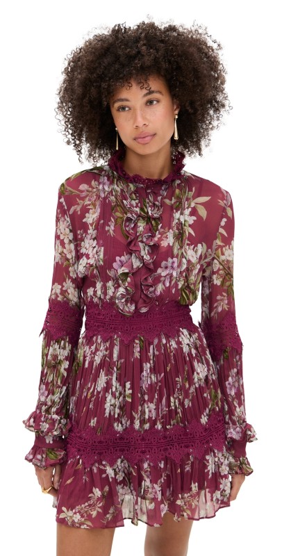 PatBO Delicata Flutter Mini Dress Dark Red