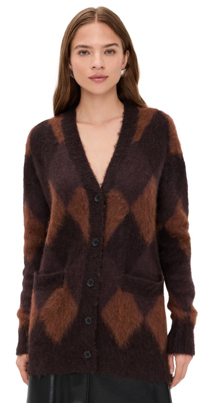 A. L.C. Reid Cardigan Deep Plum/Bronco/Dark Umber