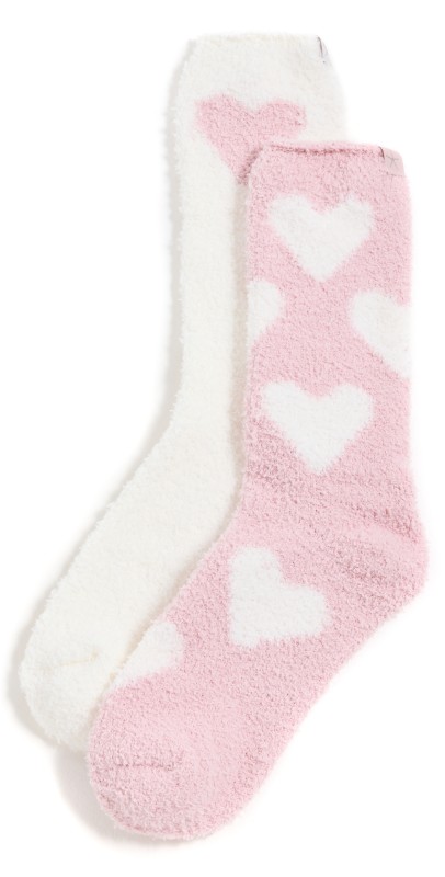 Barefoot Dreams CozyChic Heart Print Socks Set pink peonie/pearl