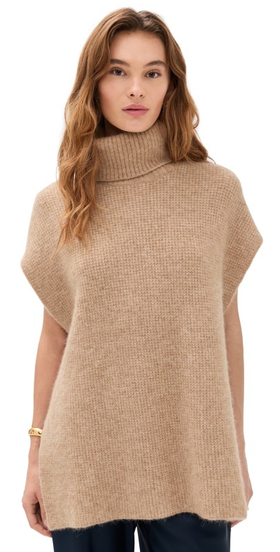 James Perse Waffle Knit Funnel Neck Tunic Camel