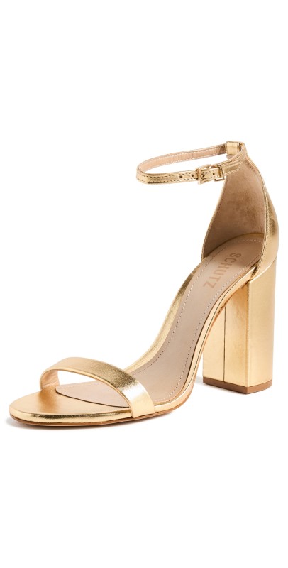 Schutz Cadey Lee Block Sandals Ouro Claro Orch