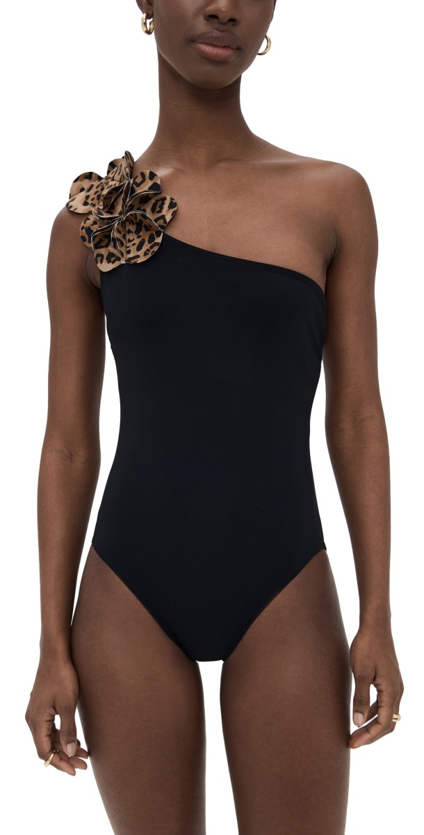 Karla Colletto Izzy One Shoulder One Piece with Shelf Bra Black/Multicolor