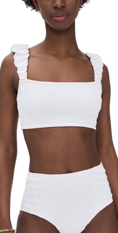 Sea Shyla Solid Smocked Bikini Top White