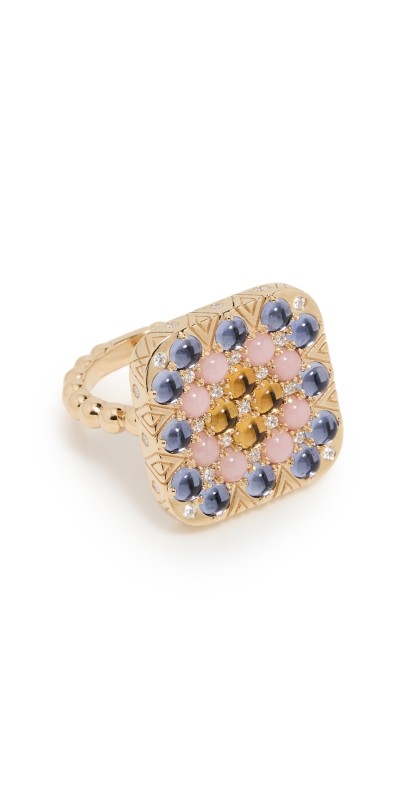 Harwell Godfrey Granny Square Bettina Ring Diamond/Citrine/Pink Opal