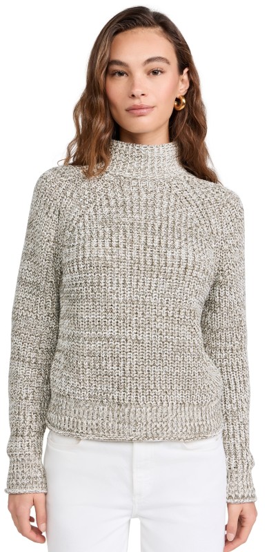 Madewell Vernon Marl Cotton Mock Neck Pullover Marled Ivy
