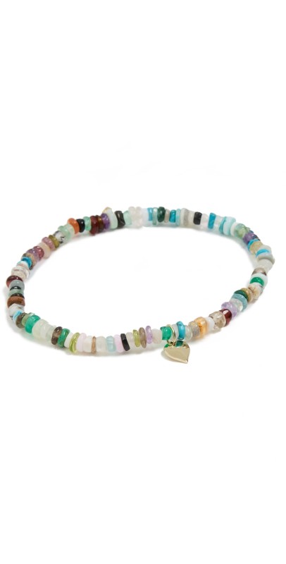 Sydney Evan Pure Heart Charm On Rainbow Bracelet Yellow Gold
