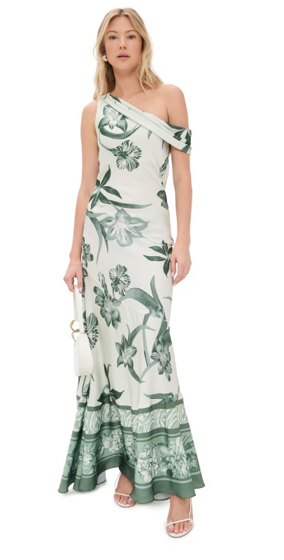 ROCOCO SAND One Shoulder Cowl Maxi Dress Sage Green