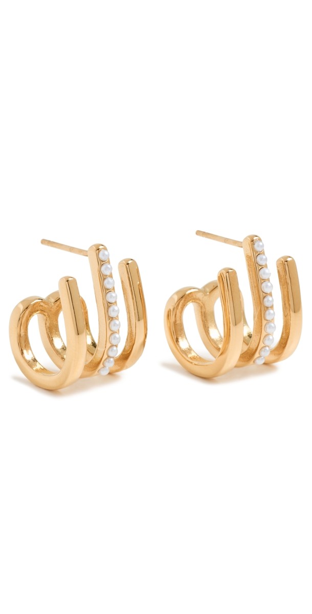 Kenneth Jay Lane Gold Post Huggie Earrings Gold/Pearl