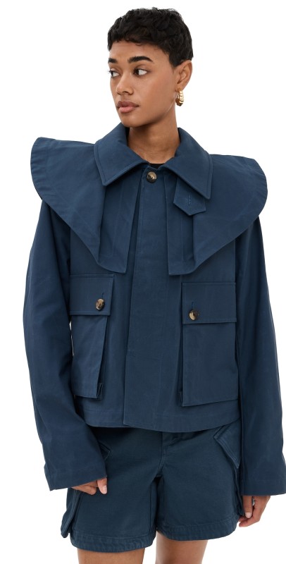 JW Anderson Oversized Collar Cropped Trench Jacket Light Indigo