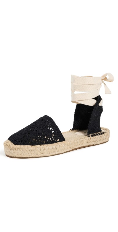 Soludos The Lauren Lace Up Crochet Espadrilles Noche Black