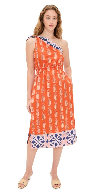 Marea One Shoulder Dress Vertical Floral Vine