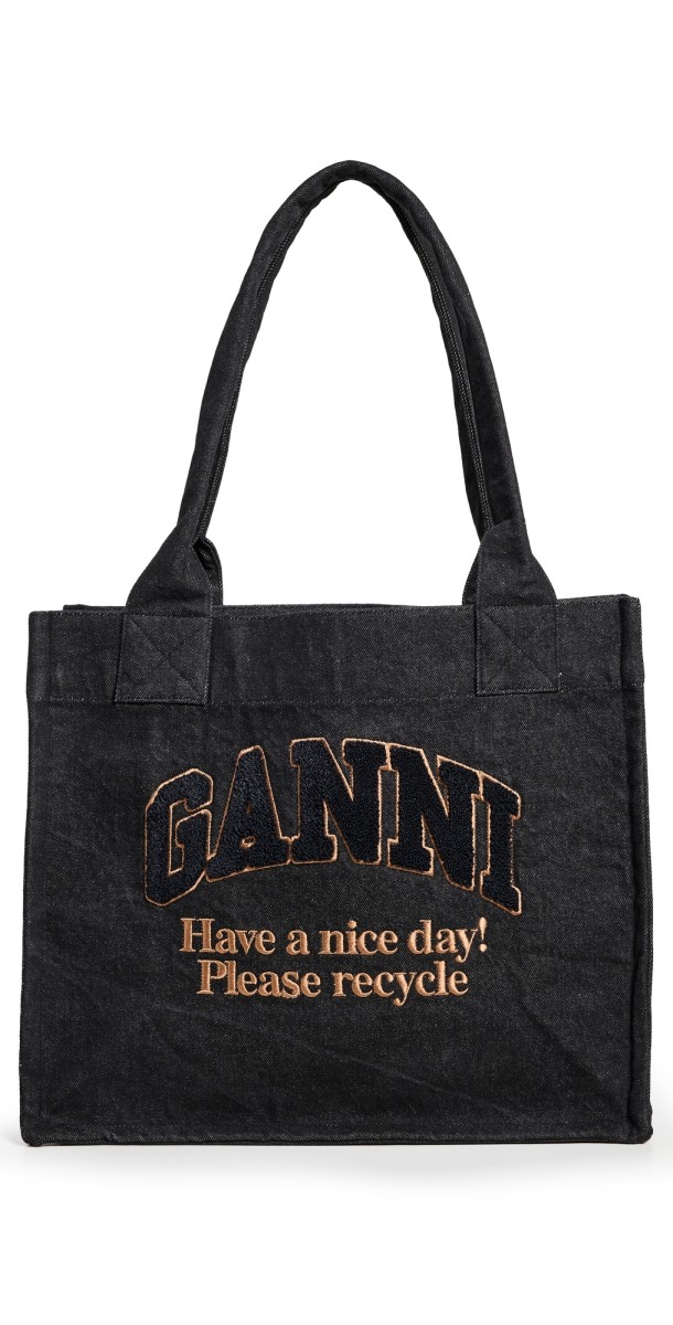 GANNI Large Denim Easy Shopper Tote Black